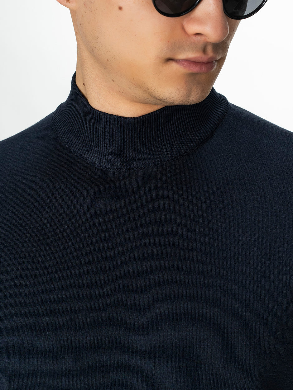 Pulover Barbati Bleumarin Semi-Helanca din Tricot Fin BMan0117 (3)