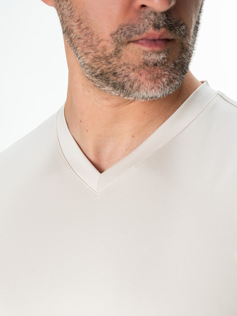 Tricou Premium Crem Barbati Bumbac Egiptean Guler Anchior BMan290 (2)
