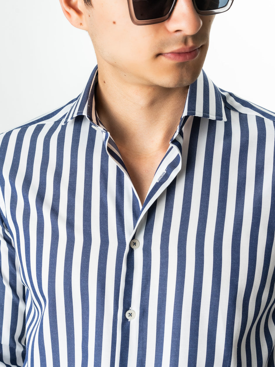 Camasa Bărbați Albastru Bleumarin În Dungi Smart Casual BMan0016 (6)
