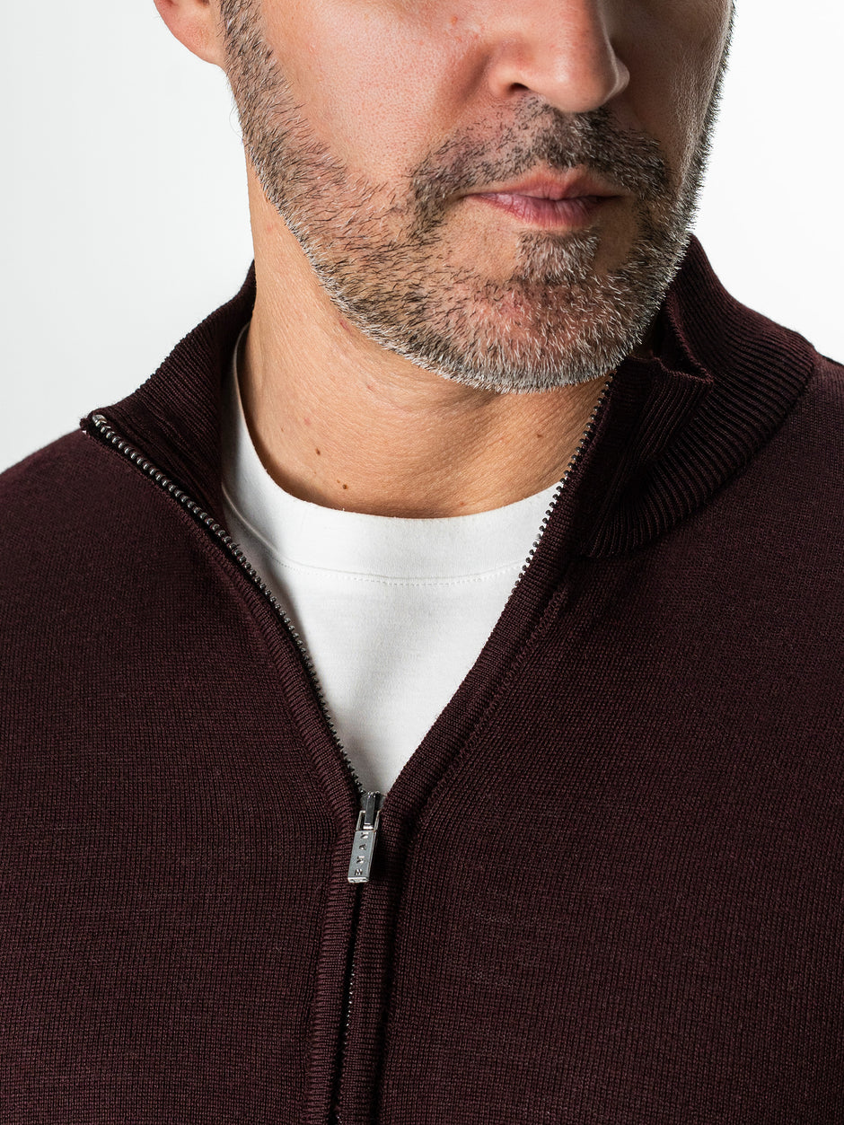Pulover Cu Fermoar Lung Barbati Bordo Visiniu Lana Merinos Falco BMan0005 (5)