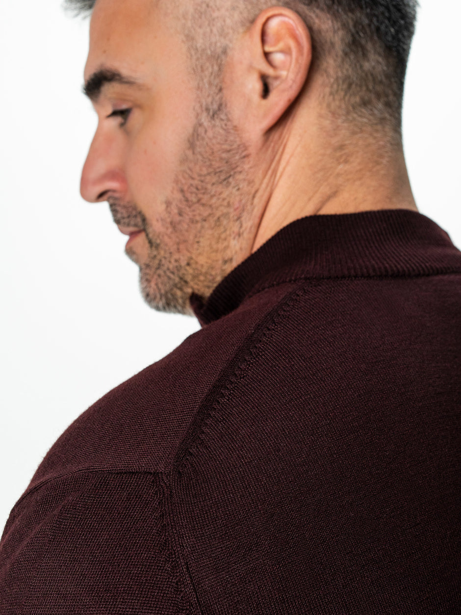 Pulover Cu Fermoar Lung Barbati Bordo Visiniu Lana Merinos Falco BMan0005 (6)