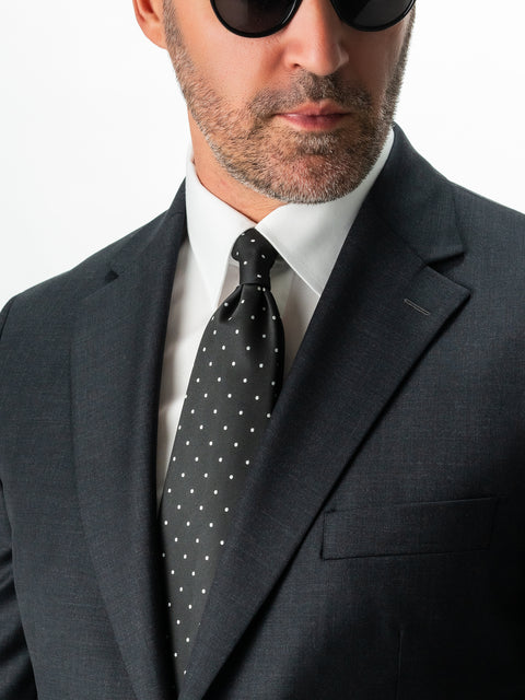 Costum Elegant & Business Barbati Gri Inchis 100% Lana Finitura Felice All Season BMan0001 (5)