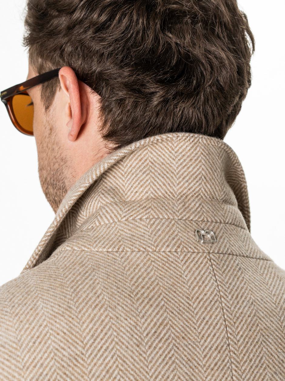 Palton Lung Barbati Crem Herringbone din Lana BMan0009 (10)