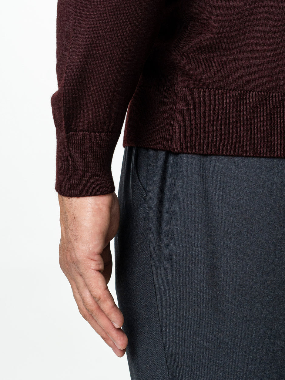 Pulover Cu Fermoar Lung Barbati Bordo Visiniu Lana Merinos Falco BMan0005 (7)