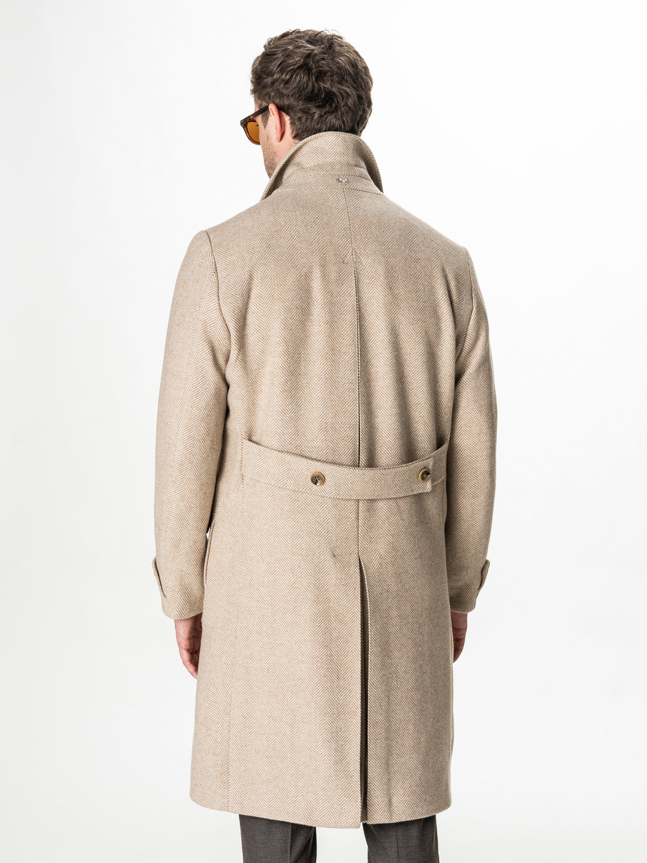 Palton Lung Barbati Crem Herringbone din Lana BMan0009 (9)