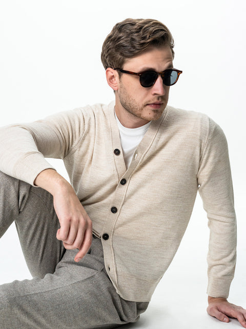 Pulover Crem Barbati Cu Nasturi Tip Cardigan BMan0038