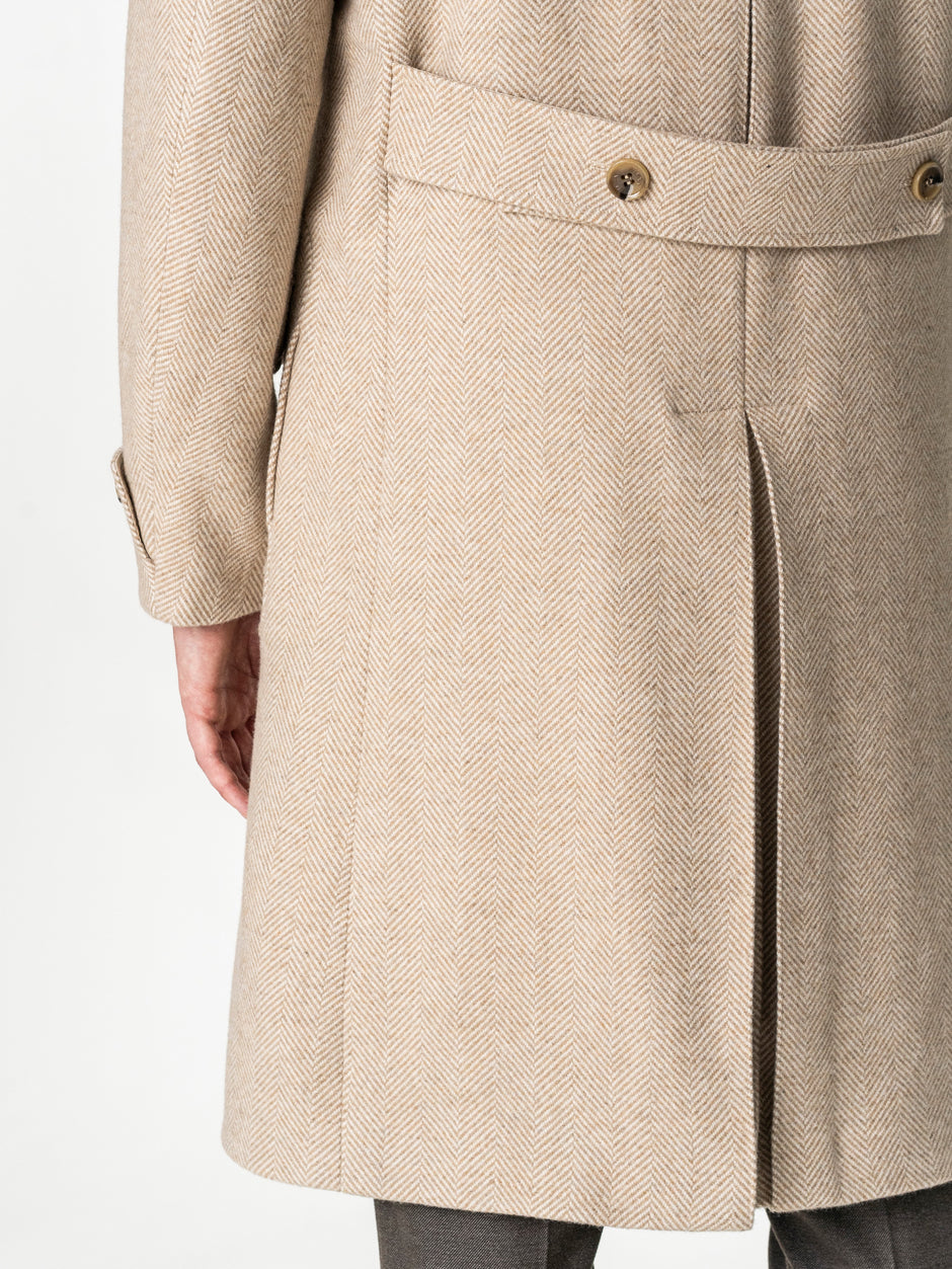 Palton Lung Barbati Crem Herringbone din Lana BMan0009 (11)