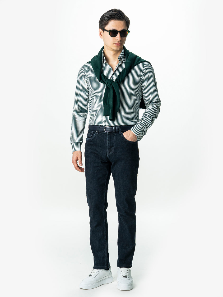 Camasa Barbati Alba cu Dungi Verzi Smart Casual BMan0002 (4)