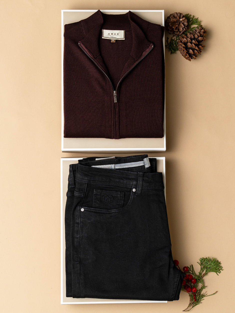 Pachet Cadou Barbati Pulover Cu Fermoar Si Blugi Bman0083 (2)