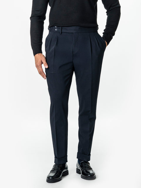 Pantaloni Cu Pense Barbati Bleumarin Gurkha Din Stofa De Toamna BMan702