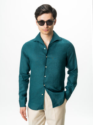 Camasa Barbati Guler Capri Verde Petrol 100% In Natural BMan0079