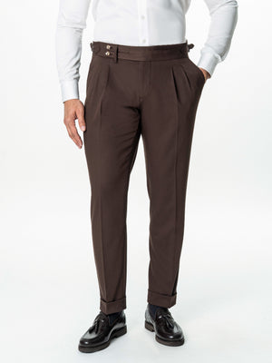 Pantaloni Cu Pense Barbati Maro Cafeniu Gurkha Din Stofa BMan702