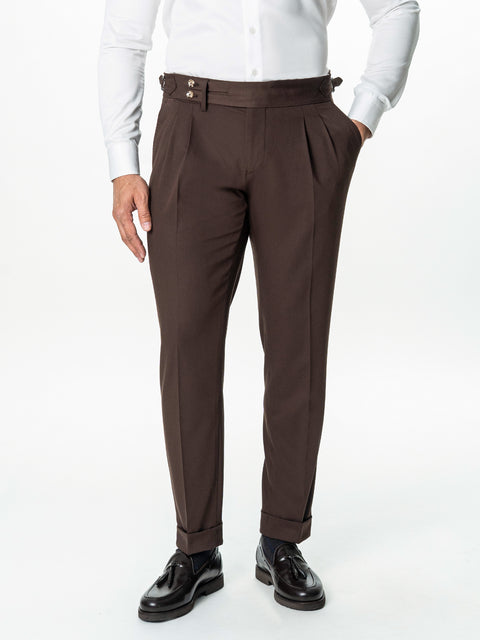 Pantaloni Cu Pense Barbati Maro Cafeniu Gurkha Din Stofa BMan702