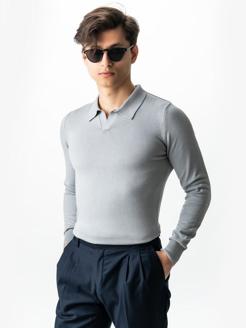 Pulover Barbati Office Gri Guler Polo Fara Nasturi  Bumbac Soft 100% Natural Galbiatti Cotton Toamna&Iarna  BMan0013 (1)