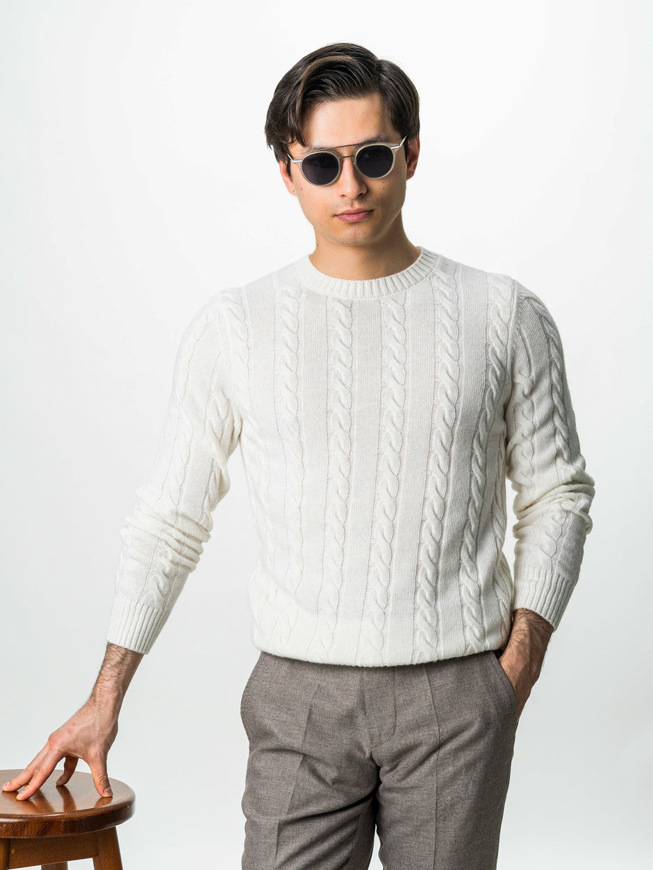 Pulover Barbati Crem Deschis Ecru Toamna & Iarna Din 100% Lambswool Torsada BMan0010 (4)