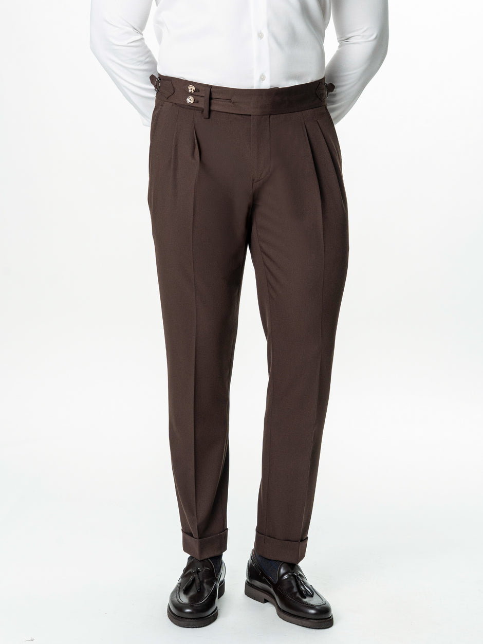 Pantaloni Cu Pense Barbati Maro Cafeniu Gurkha Din Stofa BMan702 (4)