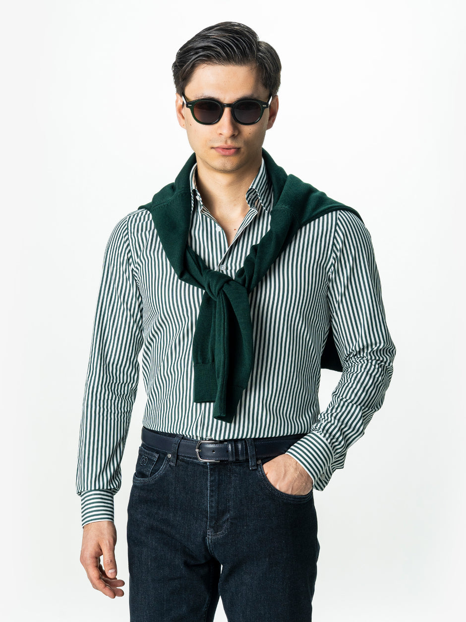 Camasa Barbati Alba cu Dungi Verzi Smart Casual BMan0002 (5)