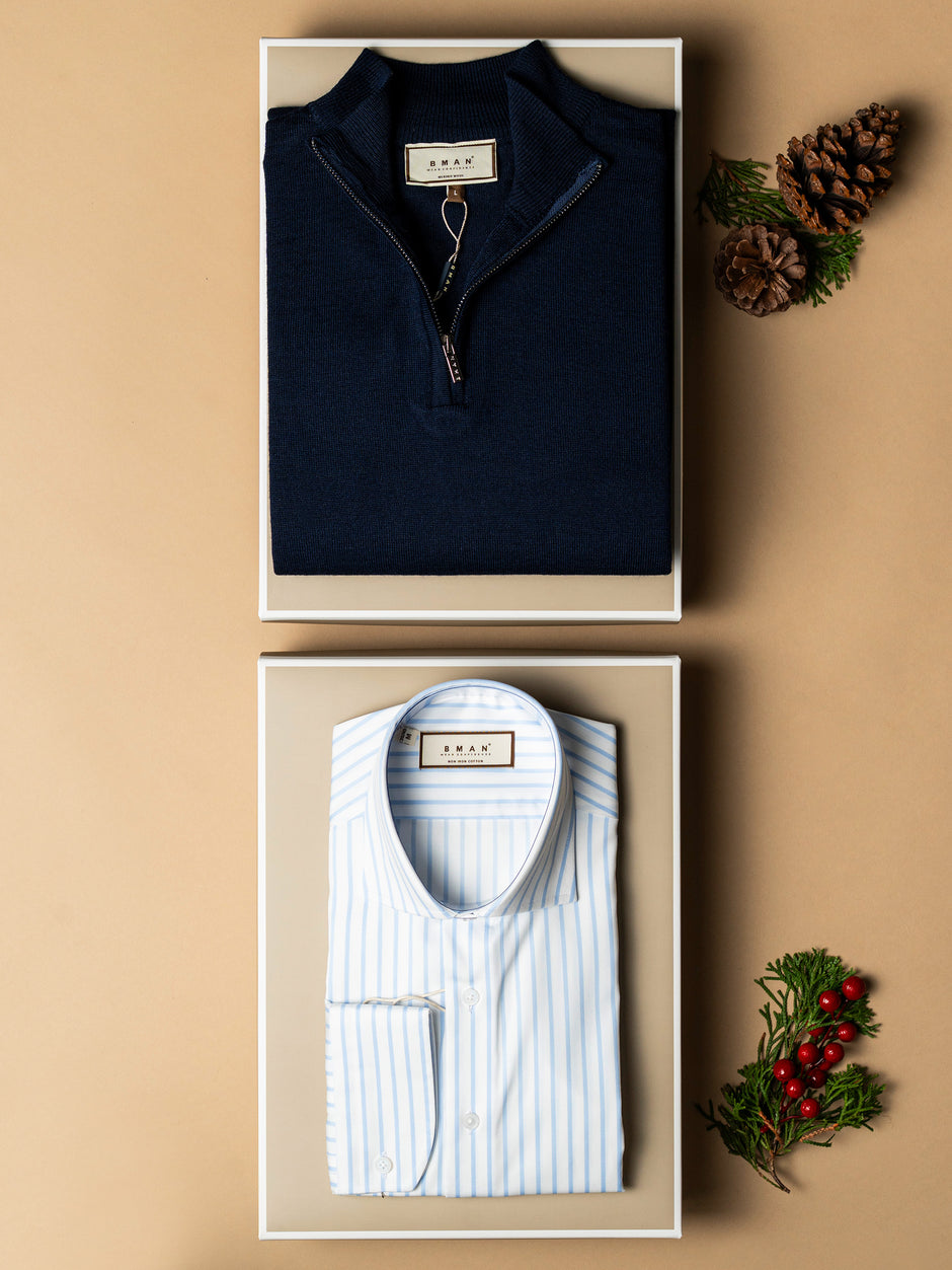 Pachet Cadou Barbati Pulover Cu Fermoar Si Camasa Bumbac Bman0016 (2)