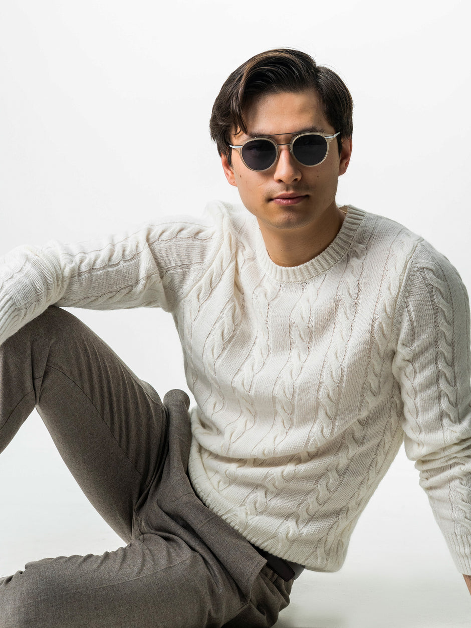 Pulover Barbati Crem Deschis Ecru Toamna & Iarna Din 100% Lambswool Torsada BMan0010 (5)