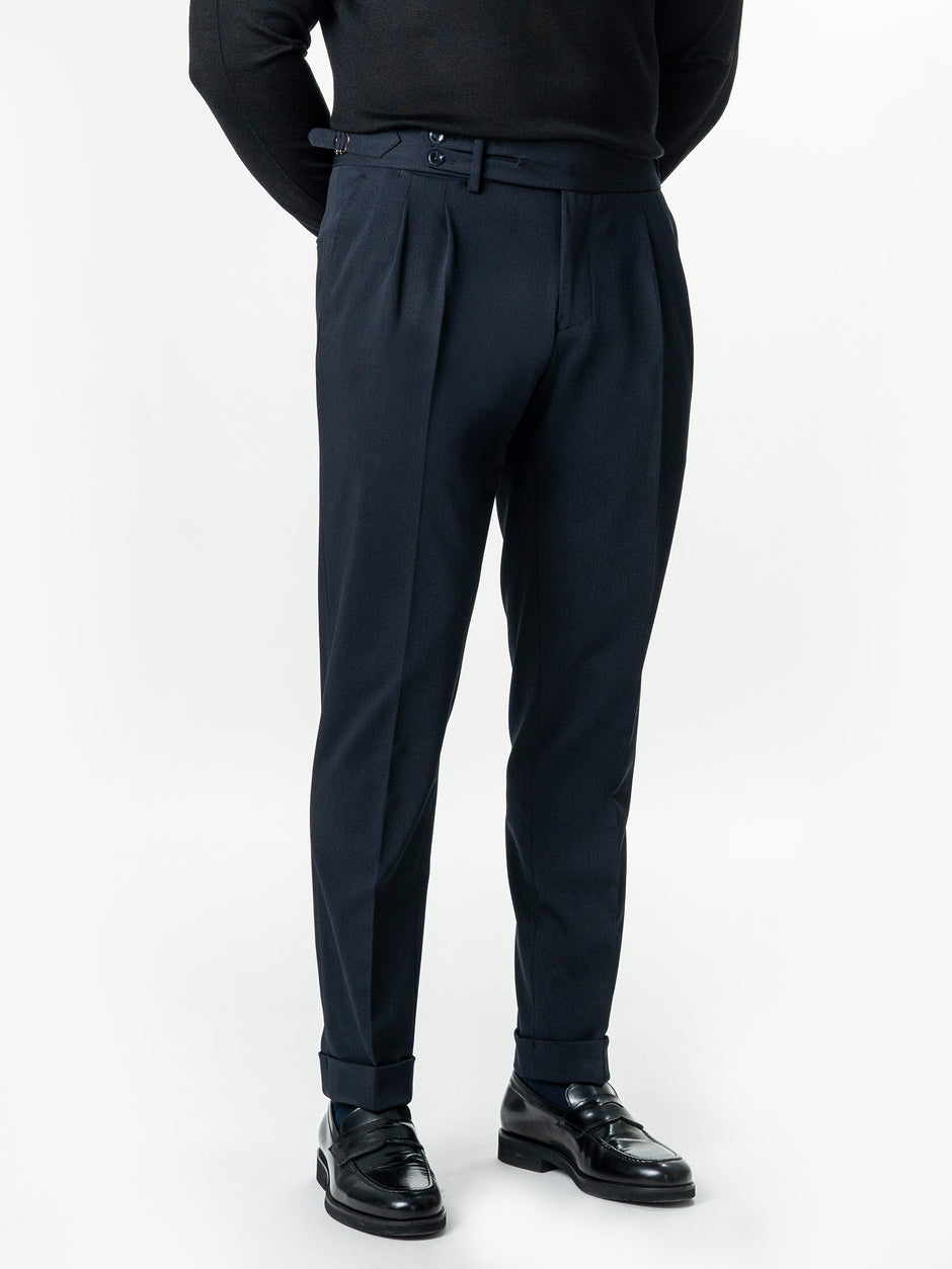 Pantaloni Cu Pense Barbati Bleumarin Gurkha Din Stofa De Toamna BMan702 (5)