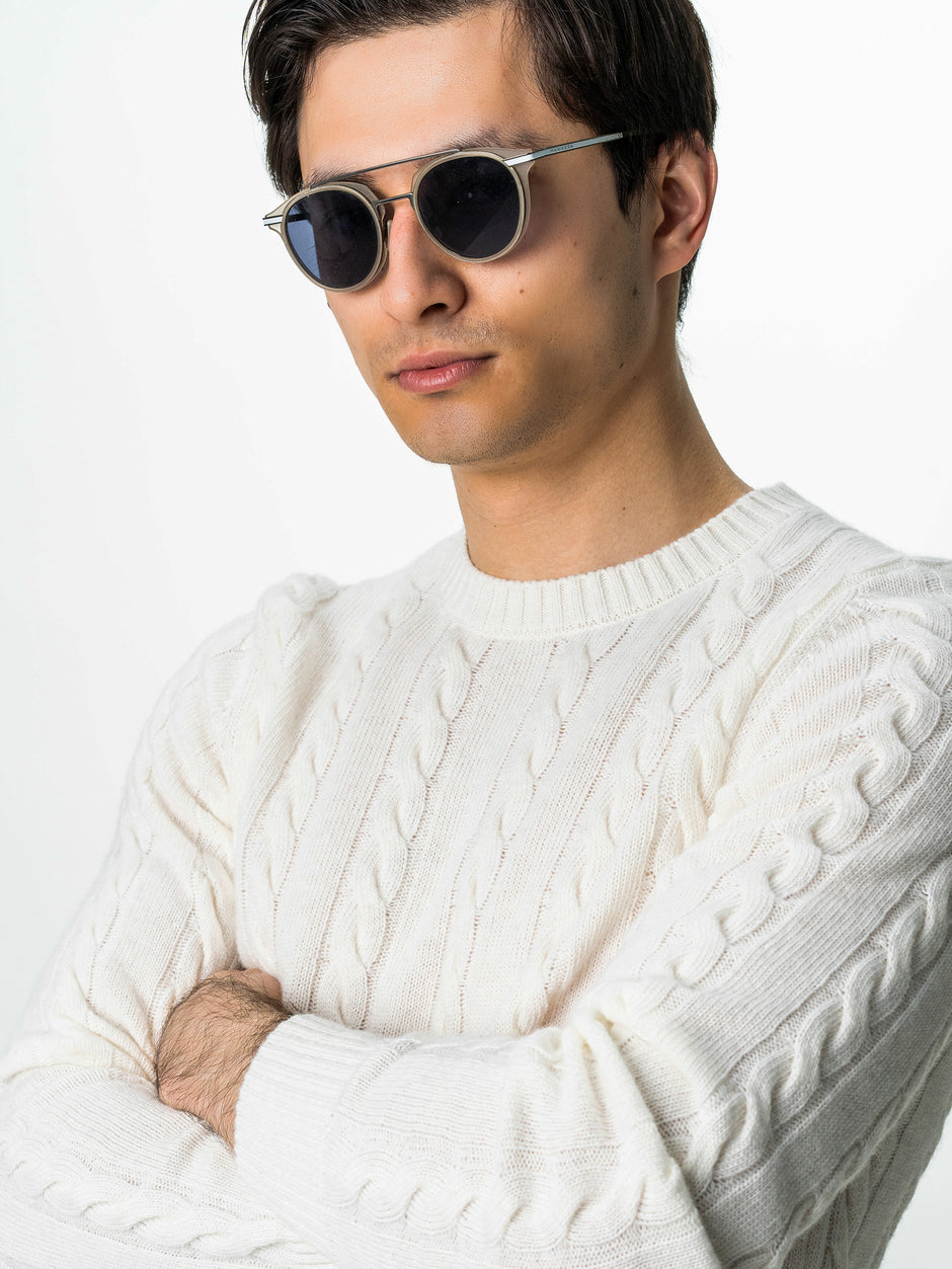 Pulover Barbati Crem Deschis Ecru Toamna & Iarna Din 100% Lambswool Torsada BMan0010 (6)