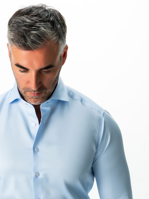 Cămașă Albastru Bleu Elegantă Bărbați Guler Semi-Deschis Ușor de Călcat BMan0004 (2)