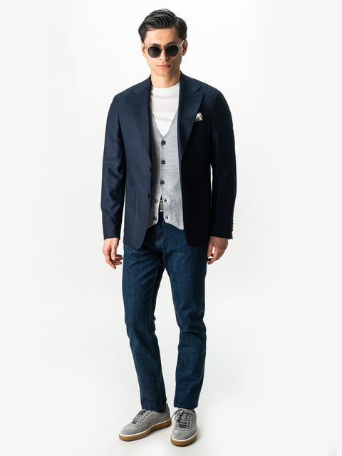 Pulover Gri Barbati Cu Nasturi Tip Cardigan Din Lana Merinos BMan0017