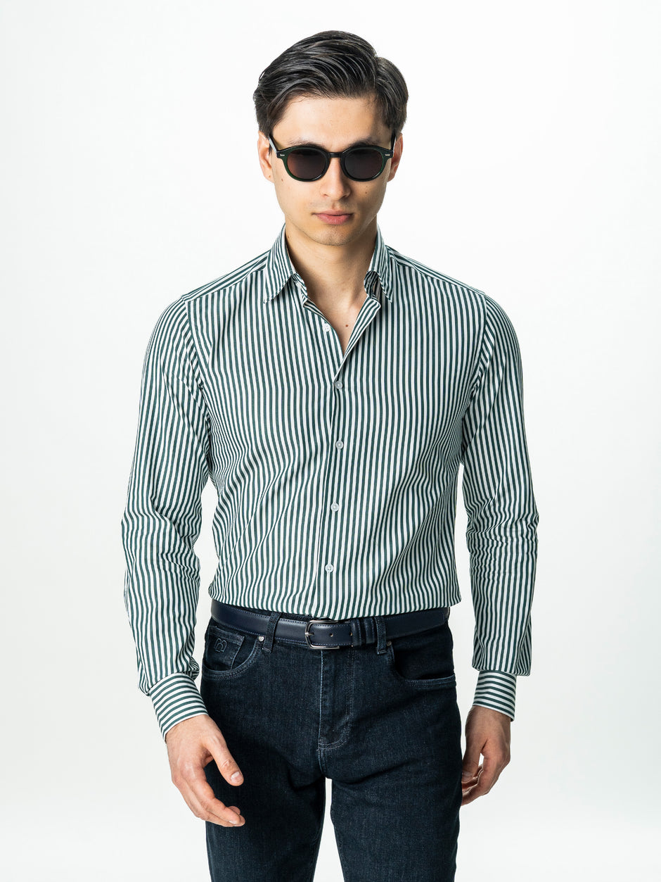 Camasa Barbati Alba cu Dungi Verzi Smart Casual BMan0002 (1)