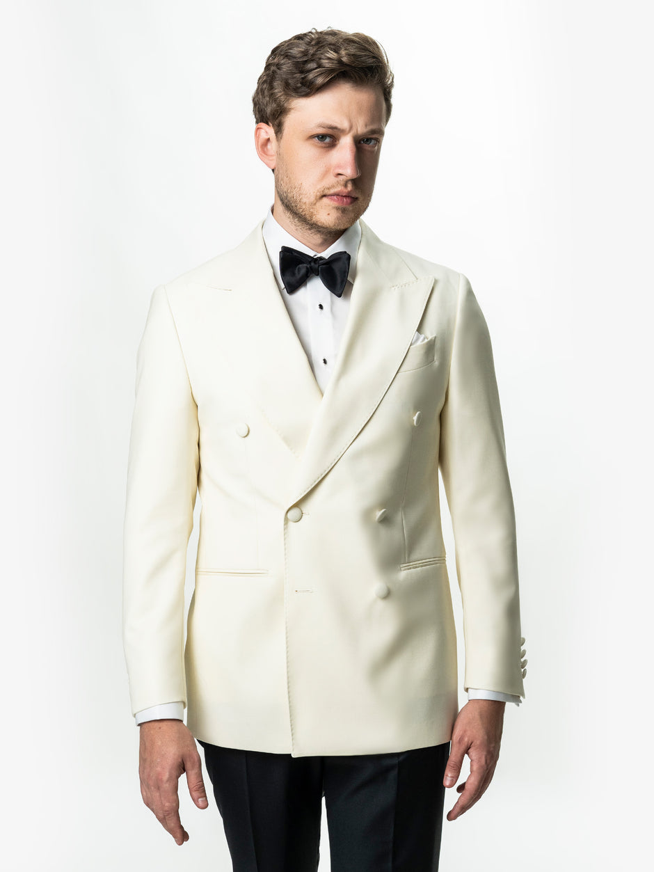 Costum de Mire Smoking Alb Ivory Lana VBC Super110's BMan342 (6)
