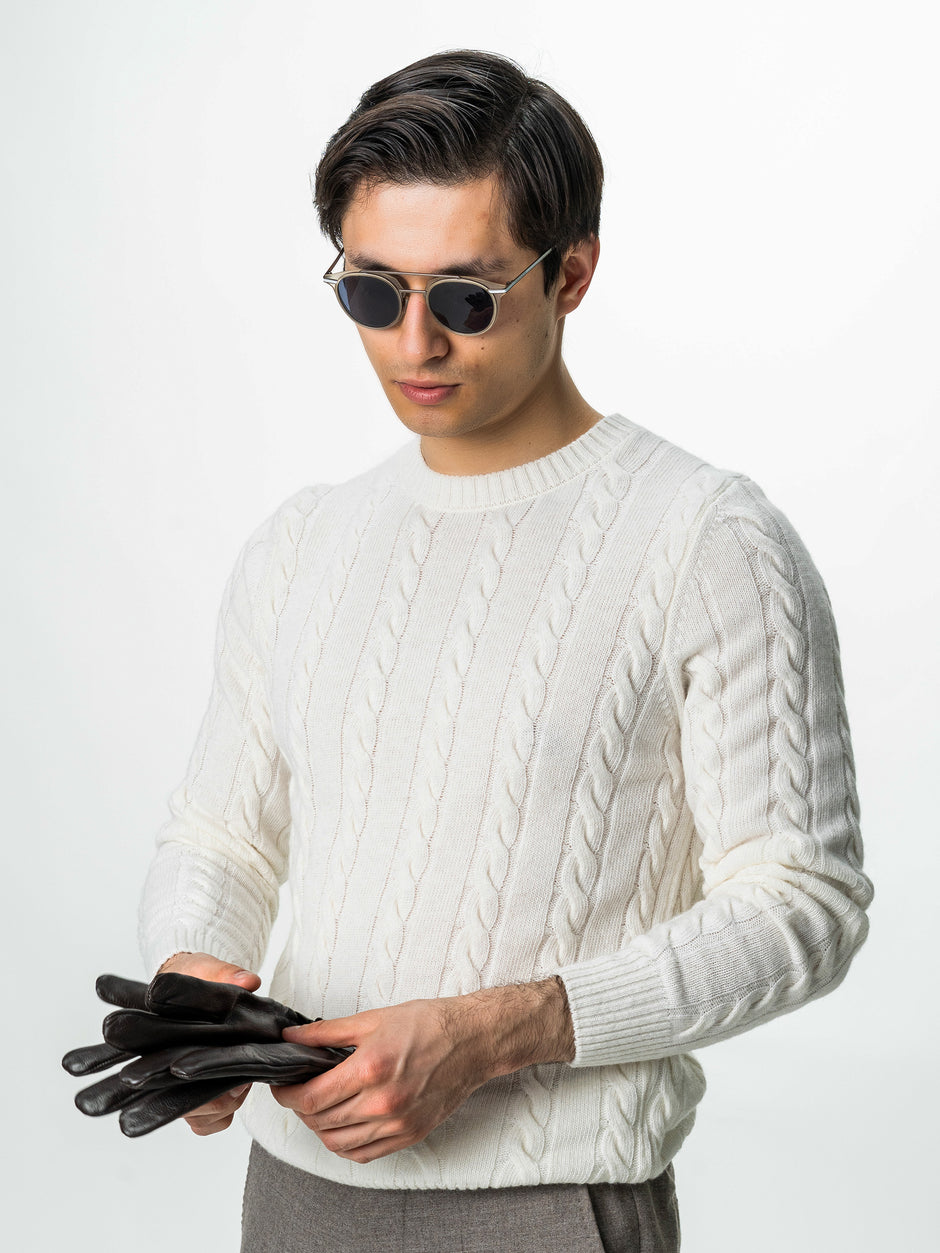 Pulover Barbati Crem Deschis Ecru Toamna & Iarna Din 100% Lambswool Torsada BMan0010 (2)