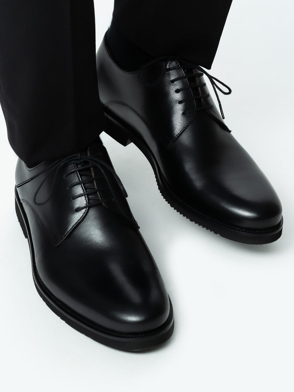 Pantofi Barbati Eleganti Derby Negru Mat 100% Piele Naturala BMan0333 (10)