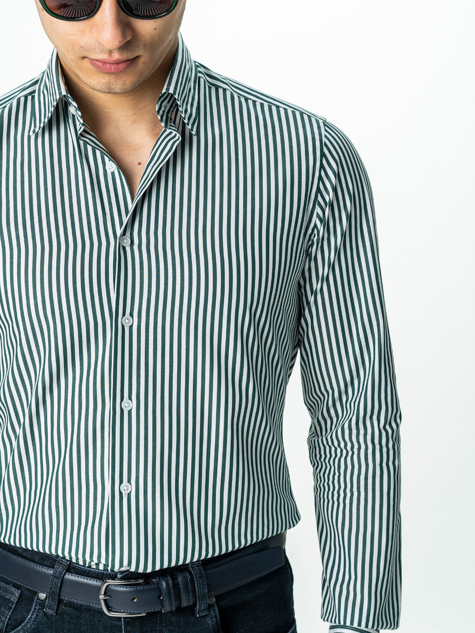 Camasa Barbati Alba cu Dungi Verzi Smart Casual BMan0002 (6)