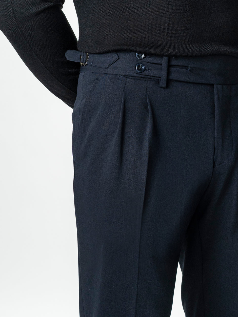 Pantaloni Cu Pense Barbati Bleumarin Gurkha Din Stofa De Toamna BMan702 (3)