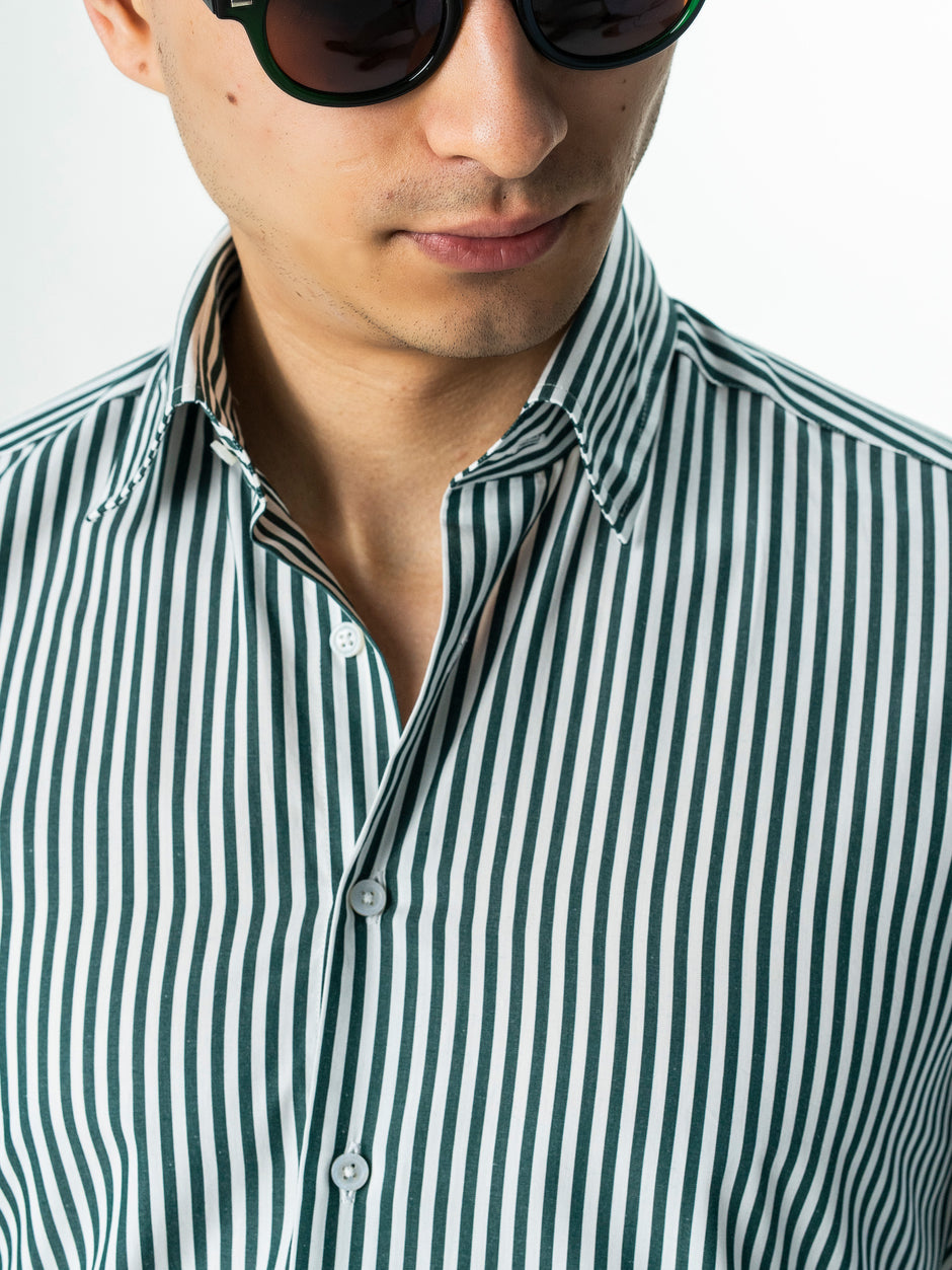 Camasa Barbati Alba cu Dungi Verzi Smart Casual BMan0002 (3)