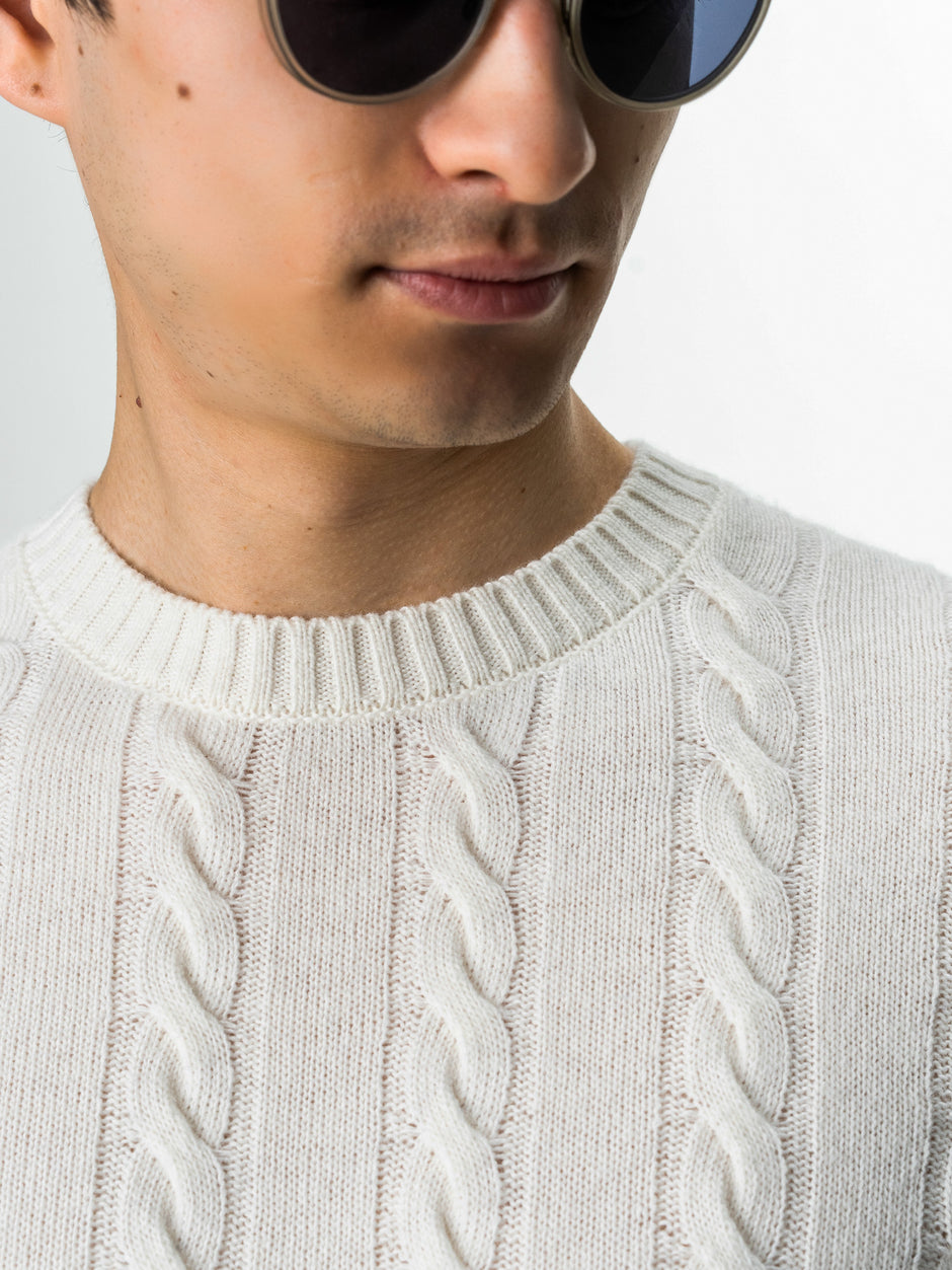 Pulover Barbati Crem Deschis Ecru Toamna & Iarna Din 100% Lambswool Torsada BMan0010 (3)