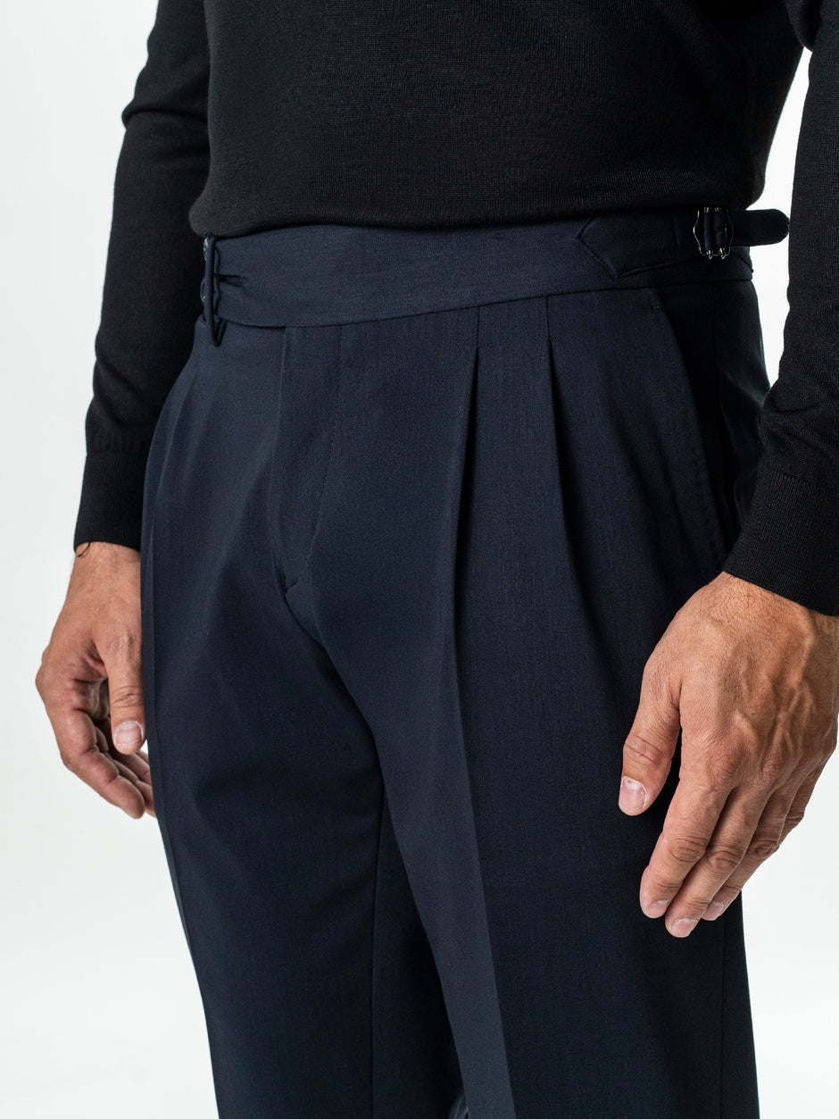 Pantaloni Cu Pense Barbati Bleumarin Gurkha Din Stofa De Toamna BMan702 (6)