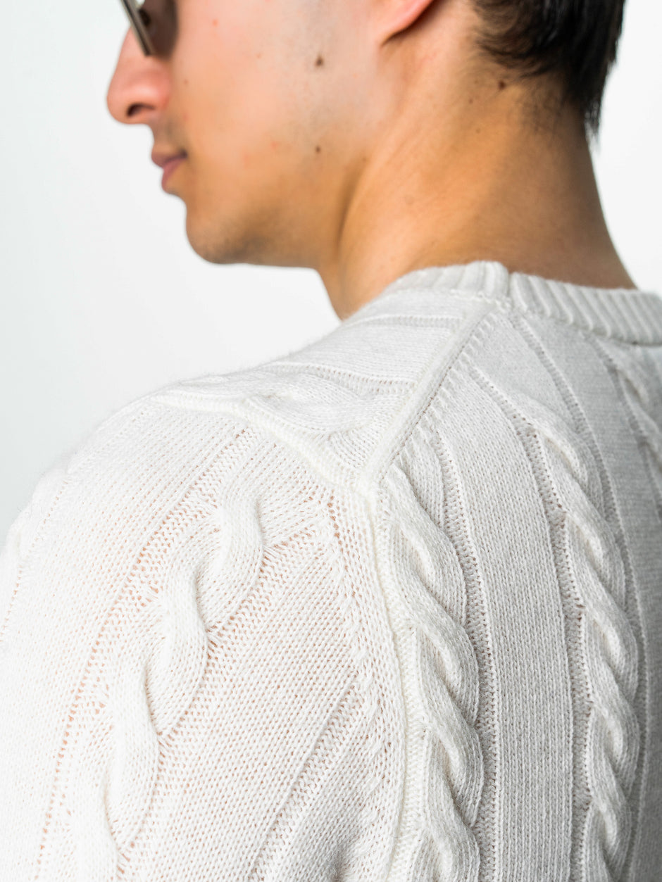 Pulover Barbati Crem Deschis Ecru Toamna & Iarna Din 100% Lambswool Torsada BMan0010 (7)