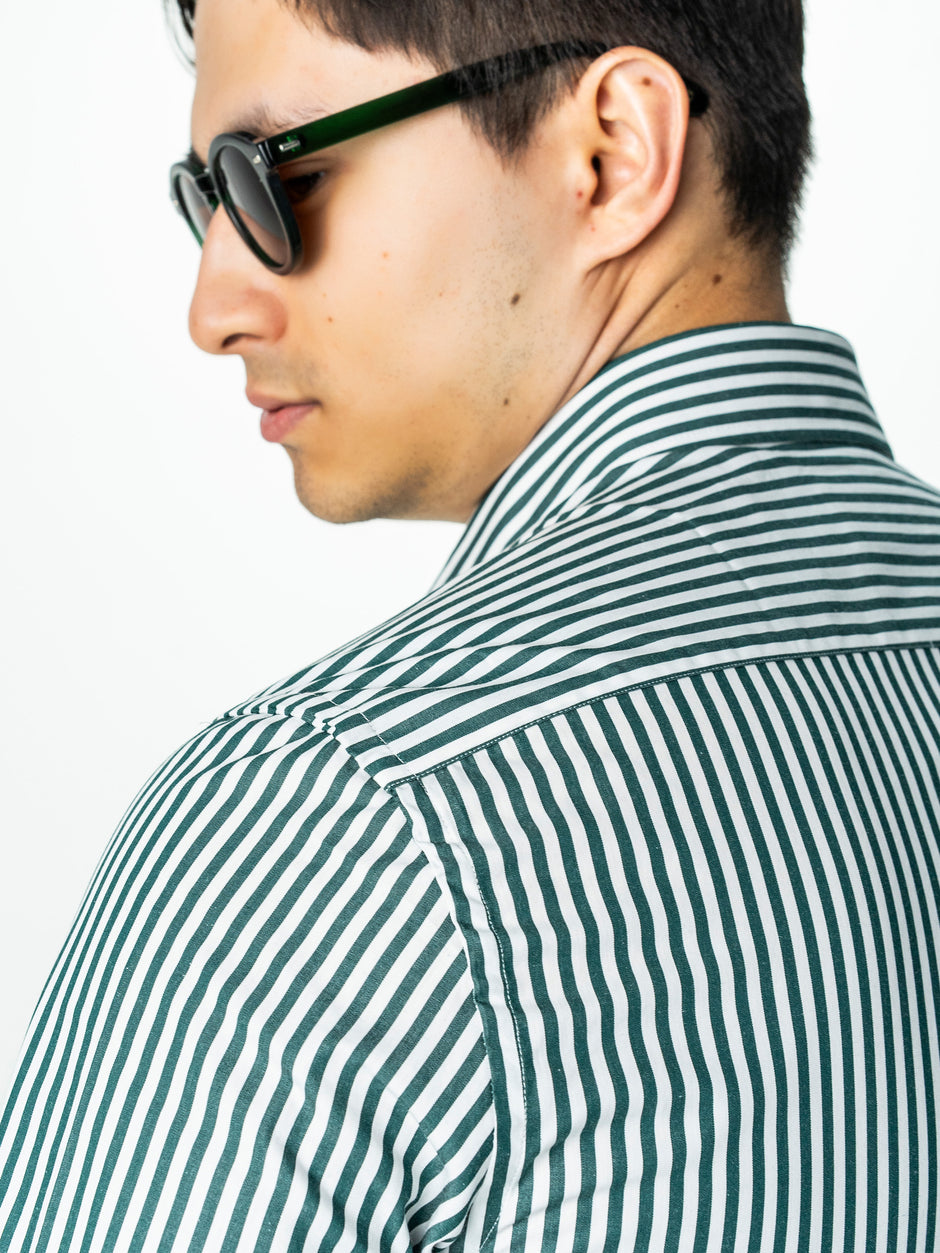 Camasa Barbati Alba cu Dungi Verzi Smart Casual BMan0002 (7)