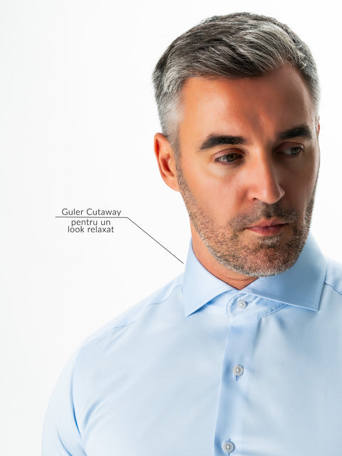 Cămașă Albastru Bleu Elegantă Bărbați Guler Semi-Deschis Ușor de Călcat BMan0004 (9)