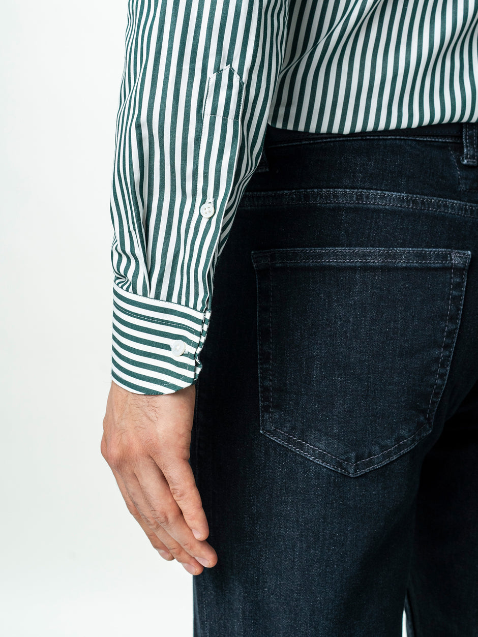 Camasa Barbati Alba cu Dungi Verzi Smart Casual BMan0002 (8)