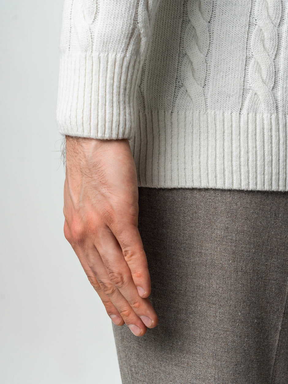 Pulover Barbati Crem Deschis Ecru Toamna & Iarna Din 100% Lambswool Torsada BMan0010 (8)