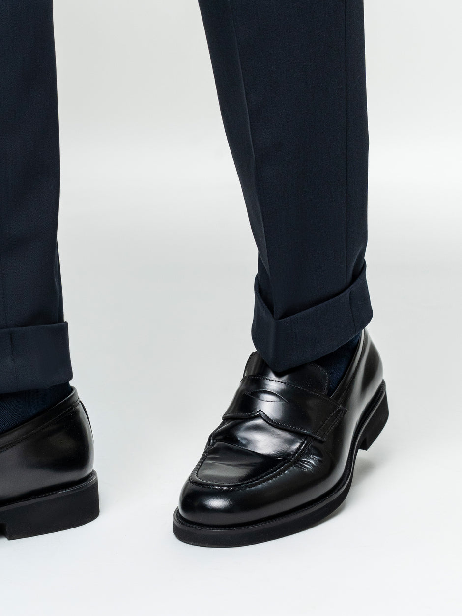 Pantaloni Cu Pense Barbati Bleumarin Gurkha Din Stofa De Toamna BMan702 (8)