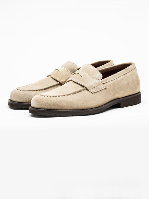 Mocasini Crem Barbati Penny Loafers Din Piele Intoarsa BMan220