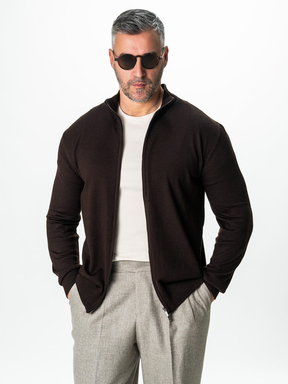 Pulover Office Cu Fermoar Barbati Maro Inchis Din Lana Merinos Falco BMan0005 (4)