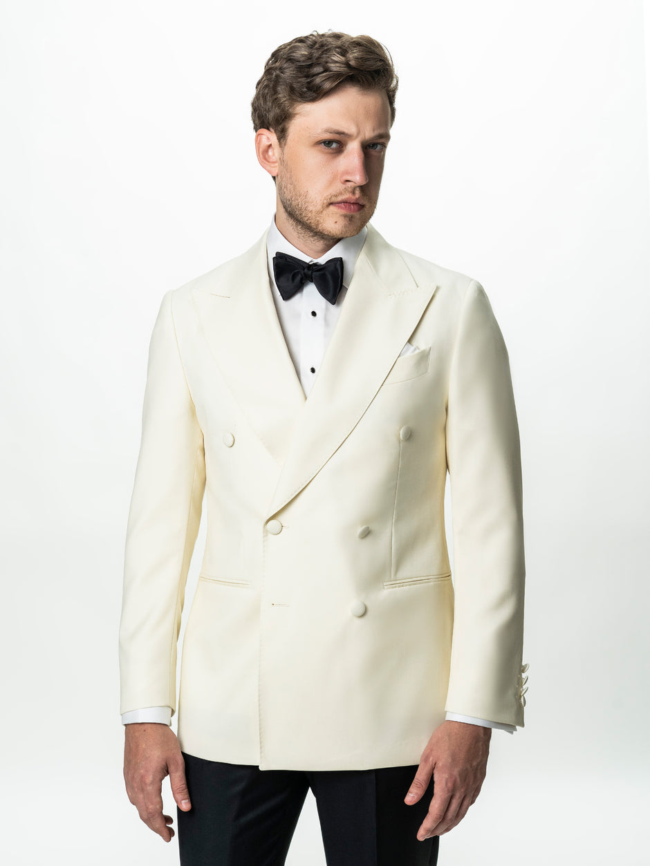Costum de Mire Smoking Alb Ivory Lana VBC Super110's BMan342 (13)