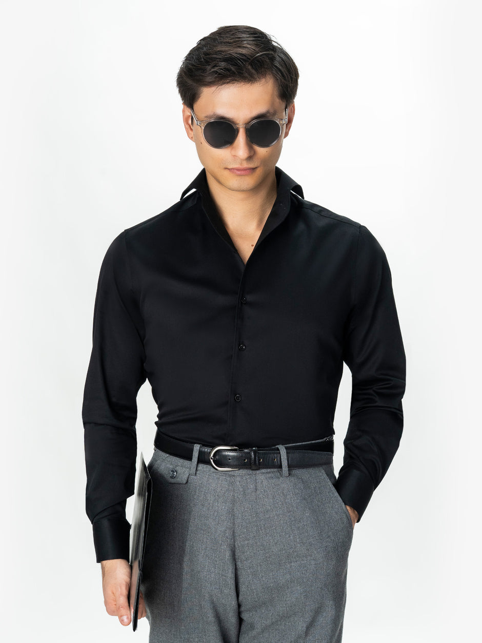 Camasa Barbati Neagra Bumbac Stretch Guler One Piece Spread BMan0404 (4)