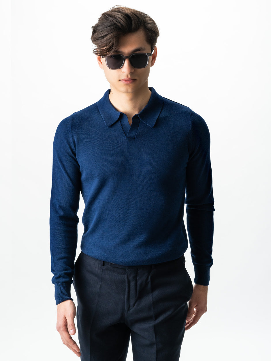 Pulover Barbati Office Bleumarin Guler Polo Fara Nasturi  Bumbac Soft 100% Natural Galbiatti Cotton Toamna&Iarna  BMan0013 (5)