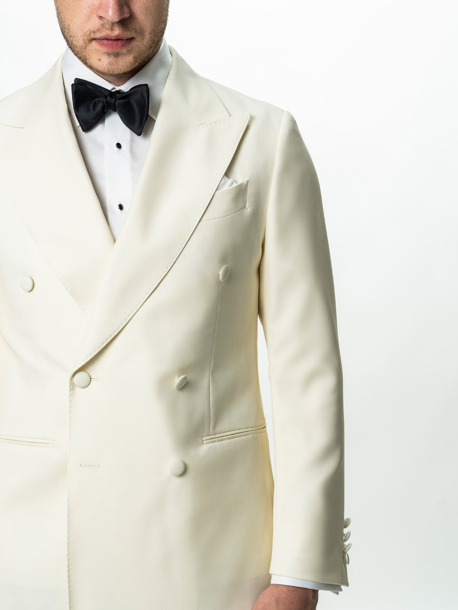 Costum de Mire Smoking Alb Ivory Lana VBC Super110's BMan342 (4)