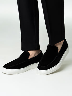 Mocasini Smart Casual Barbati Negri Din Piele Intoarsa BMan223