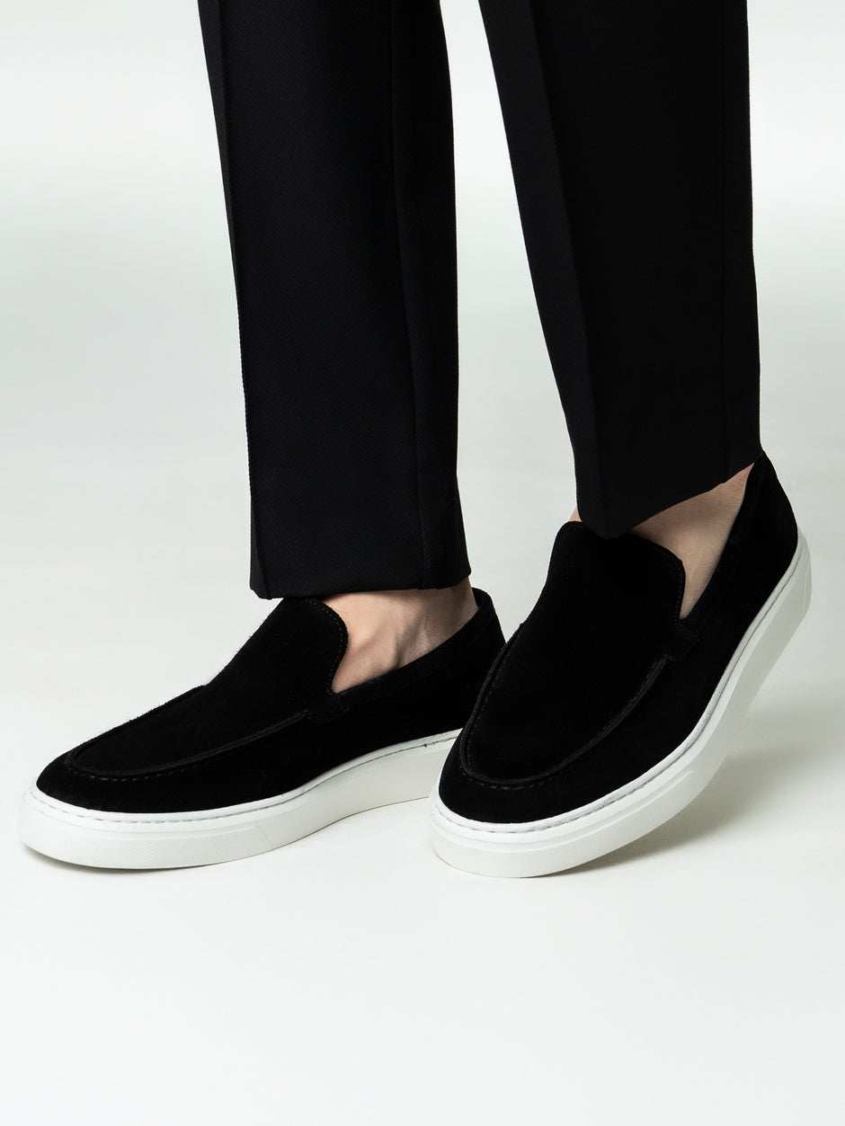 Mocasini Smart Casual Barbati Negri Din Piele Intoarsa BMan223 (1)